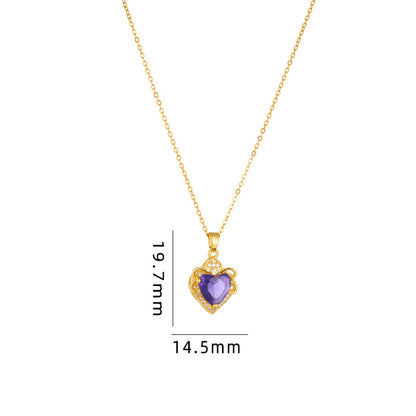 Simple Style Cartoon Character Heart Shape Bow Knot Copper Inlay Zircon Pendant Necklace