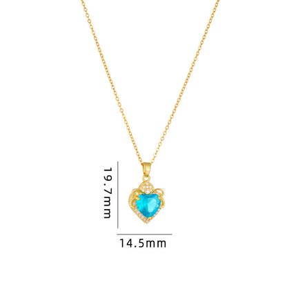 Simple Style Cartoon Character Heart Shape Bow Knot Copper Inlay Zircon Pendant Necklace