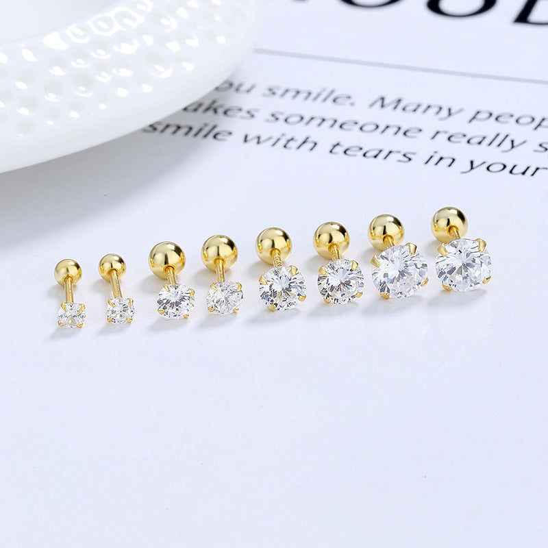 1 Pair Simple Style Solid Color Plating Inlay Sterling Silver Zircon Ear Studs