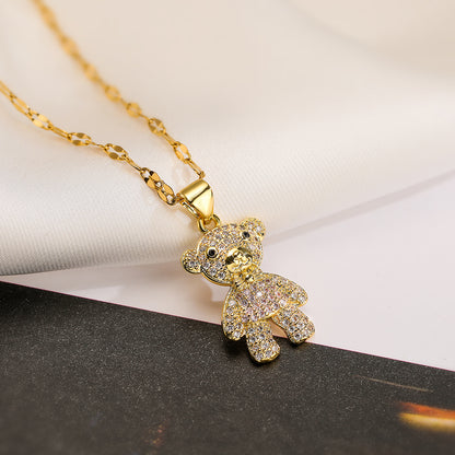 Cute Basic Little Bear Copper 18k Gold Plated Zircon Pendant Necklace In Bulk