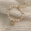 Sweet Flower Freshwater Pearl Copper Plating Inlay Zircon Gold Plated Bracelets