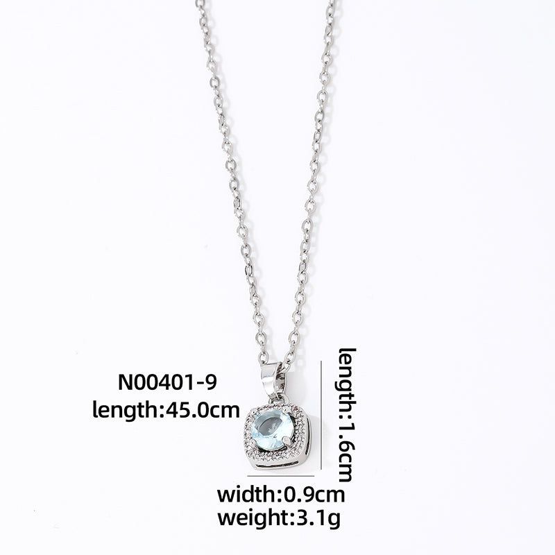 Hip-hop Vintage Style Simple Style Square Stainless Steel Alloy Plating Inlay Zircon Silver Plated Pendant Necklace