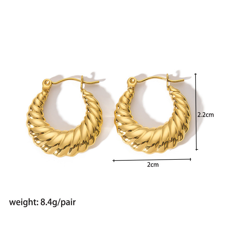 1 Pair Streetwear Spiral Stripe Plating Stainless Steel 18k Gold Plated Hoop Earrings