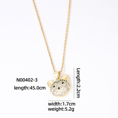 Hip-hop Vintage Style Simple Style Fox Copper Plating Inlay Zircon Gold Plated Pendant Necklace