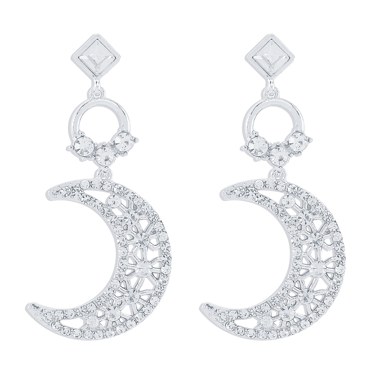 1 Pair Fairy Style Sweet Streetwear Moon Hollow Out Inlay Alloy Rhinestone Rhinestones Drop Earrings