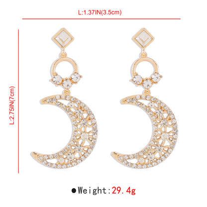 1 Pair Fairy Style Sweet Streetwear Moon Hollow Out Inlay Alloy Rhinestone Rhinestones Drop Earrings