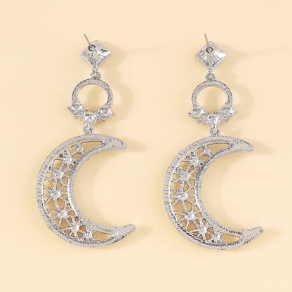 1 Pair Fairy Style Sweet Streetwear Moon Hollow Out Inlay Alloy Rhinestone Rhinestones Drop Earrings