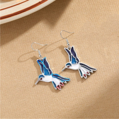 1 Pair Retro Bird Asymmetrical Alloy Resin Drop Earrings