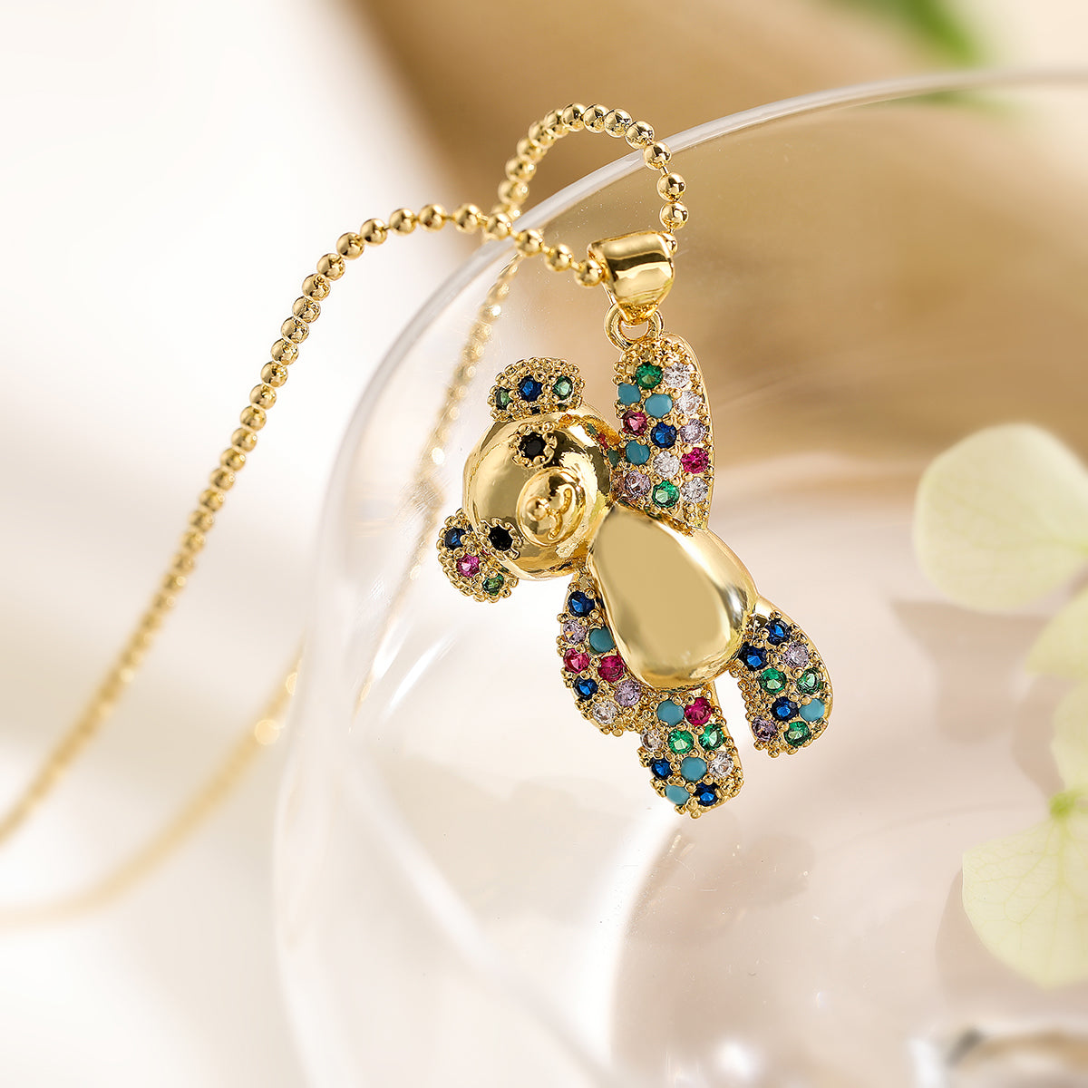 Cute Vacation Simple Style Little Bear Copper 18k Gold Plated Zircon Pendant Necklace In Bulk