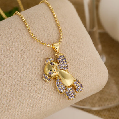 Cute Vacation Simple Style Little Bear Copper 18k Gold Plated Zircon Pendant Necklace In Bulk