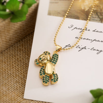 Cute Vacation Simple Style Little Bear Copper 18k Gold Plated Zircon Pendant Necklace In Bulk