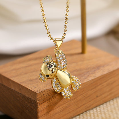 Cute Vacation Simple Style Little Bear Copper 18k Gold Plated Zircon Pendant Necklace In Bulk