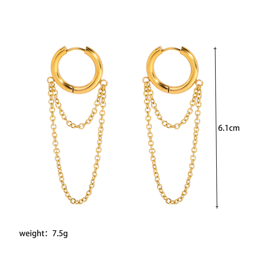 1 Pair Retro French Style Round Tassel Plating Stainless Steel 18k Gold Plated Drop Earrings