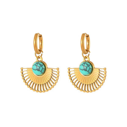 1 Pair Streetwear Sector Polishing Plating Inlay Stainless Steel Turquoise Opal Lapis Lazuli Gold Plated Earrings