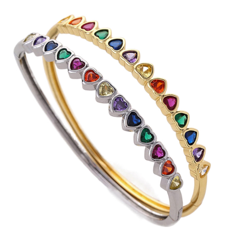 Commute Heart Shape Copper Plating Inlay Zircon 14k Gold Plated White Gold Plated Bangle