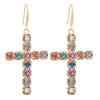 1 Pair Retro Cross Inlay Copper Zircon Drop Earrings