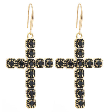 1 Pair Retro Cross Inlay Copper Zircon Drop Earrings