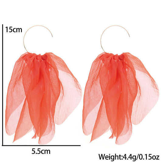 1 Pair Fairy Style Round Solid Color Petal Alloy Cloth Drop Earrings