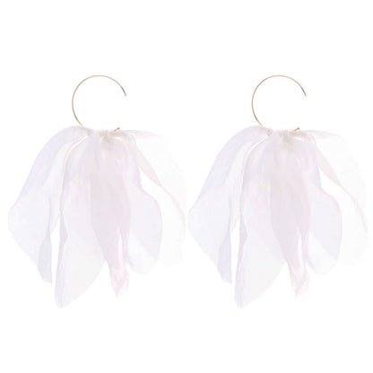 1 Pair Fairy Style Round Solid Color Petal Alloy Cloth Drop Earrings