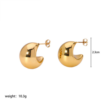 1 Pair Elegant Classic Style Moon Plating Stainless Steel 18k Gold Plated Earrings Ear Studs