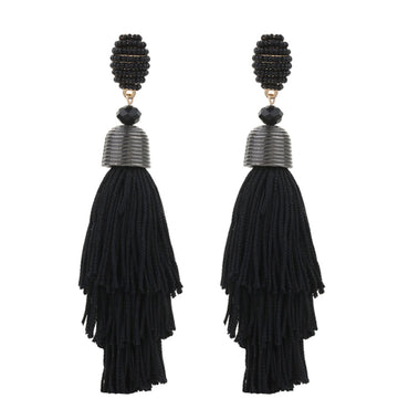 1 Pair Exaggerated Bohemian Tassel Beaded Cloth Drop Earrings