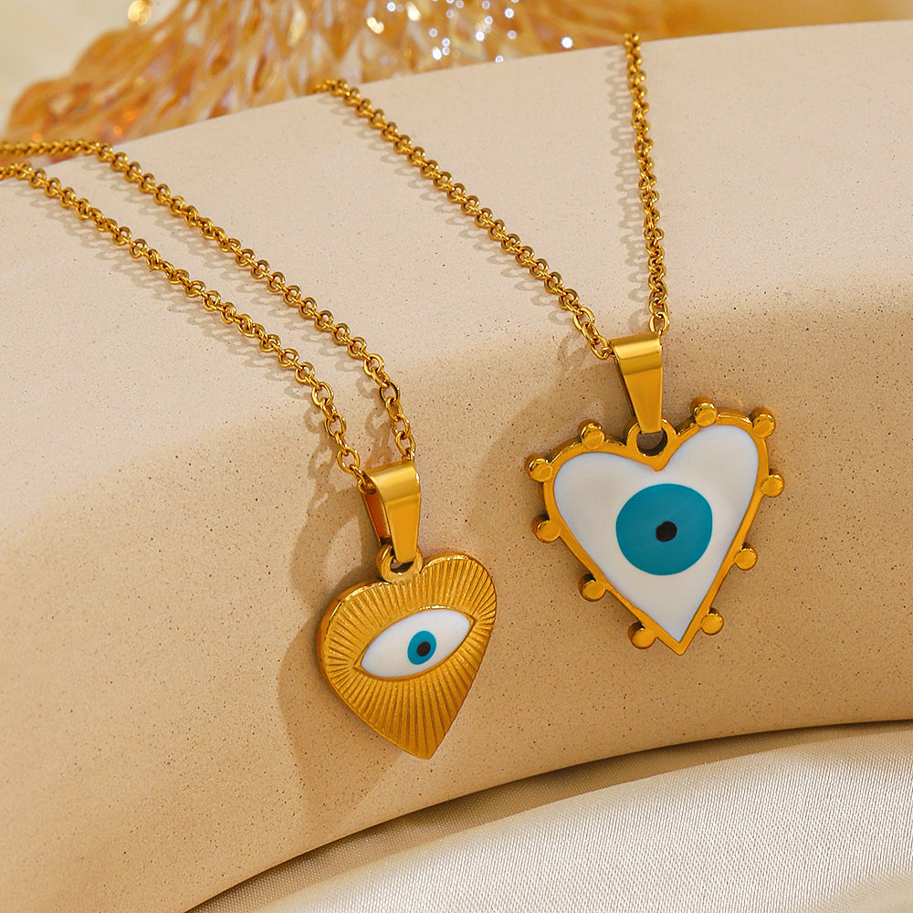 Streetwear Devil's Eye Heart Shape Stainless Steel Enamel Plating 18k Gold Plated Necklace