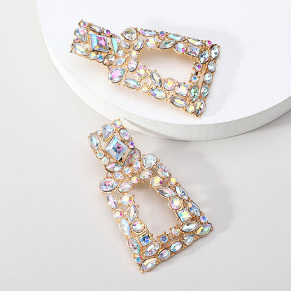 1 Pair Elegant Retro Geometric Trapezoid Hollow Out Inlay Zinc Alloy Rhinestones Drop Earrings