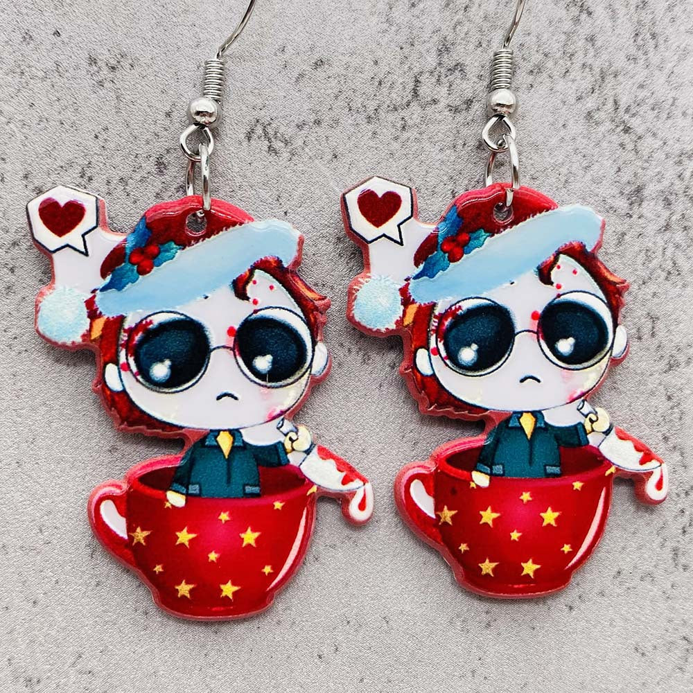 1 Pair Funny Cartoon Character Printing Arylic Drop Earrings