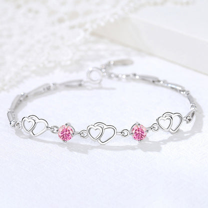 Simple Style Heart Shape Sterling Silver Inlay Zircon Bracelets