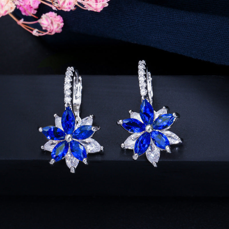 1 Pair Elegant Lady Flower Inlay Copper Zircon Drop Earrings