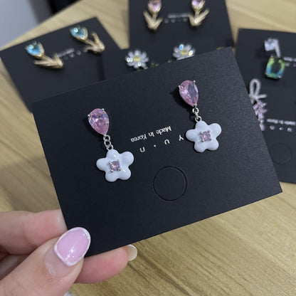 1 Pair Sweet Flower Plating Inlay Copper Zircon Drop Earrings