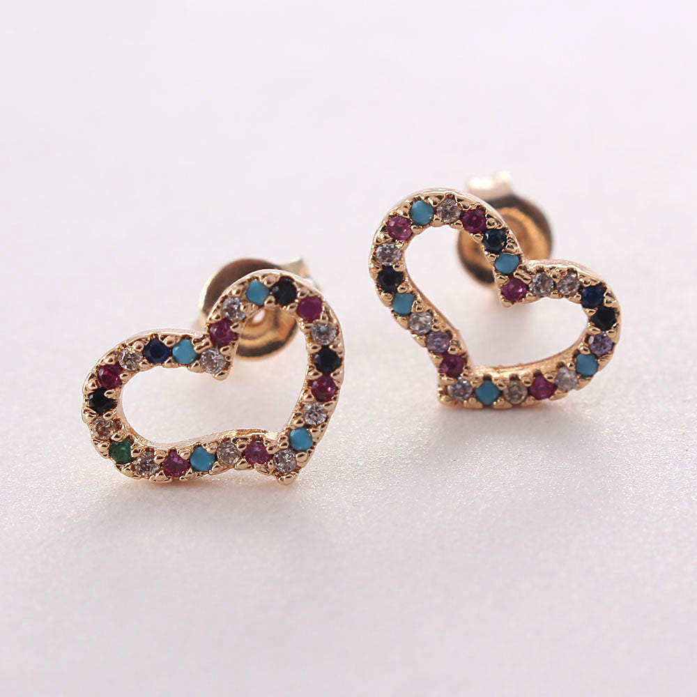 1 Pair Simple Style Heart Shape Inlay Copper Zircon Gold Plated Ear Studs