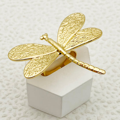 Retro Streetwear Dragonfly Stainless Steel Plating Gold Plated Open Rings