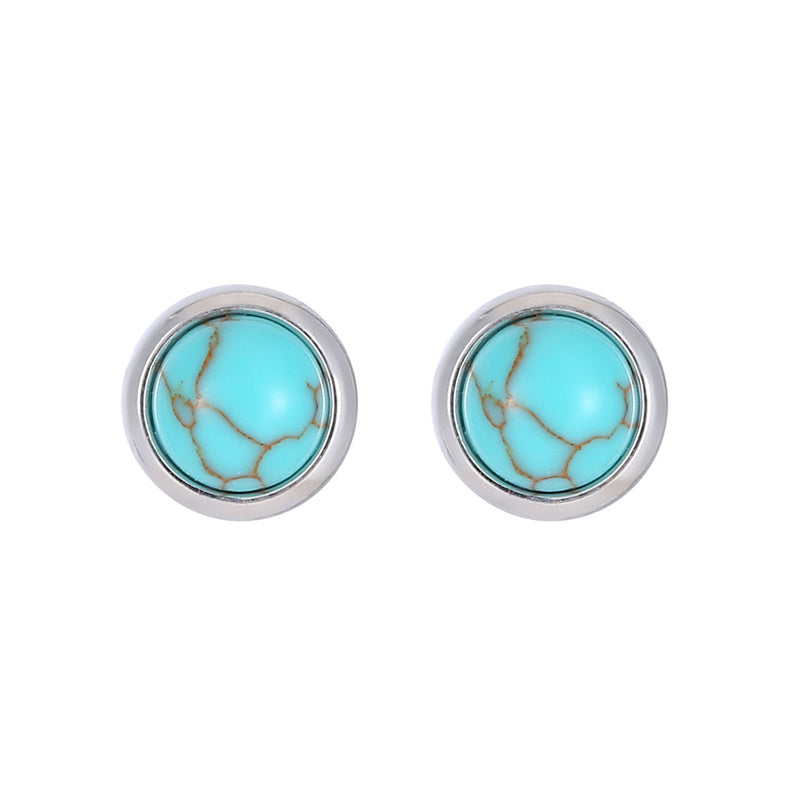 1 Pair Classic Style Round Texture Inlay Stainless Steel Turquoise Ear Studs