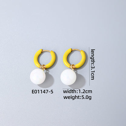 1 Pair Casual Sweet Simple Style Round Plating Stainless Steel Resin Drop Earrings