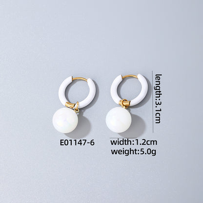 1 Pair Casual Sweet Simple Style Round Plating Stainless Steel Resin Drop Earrings