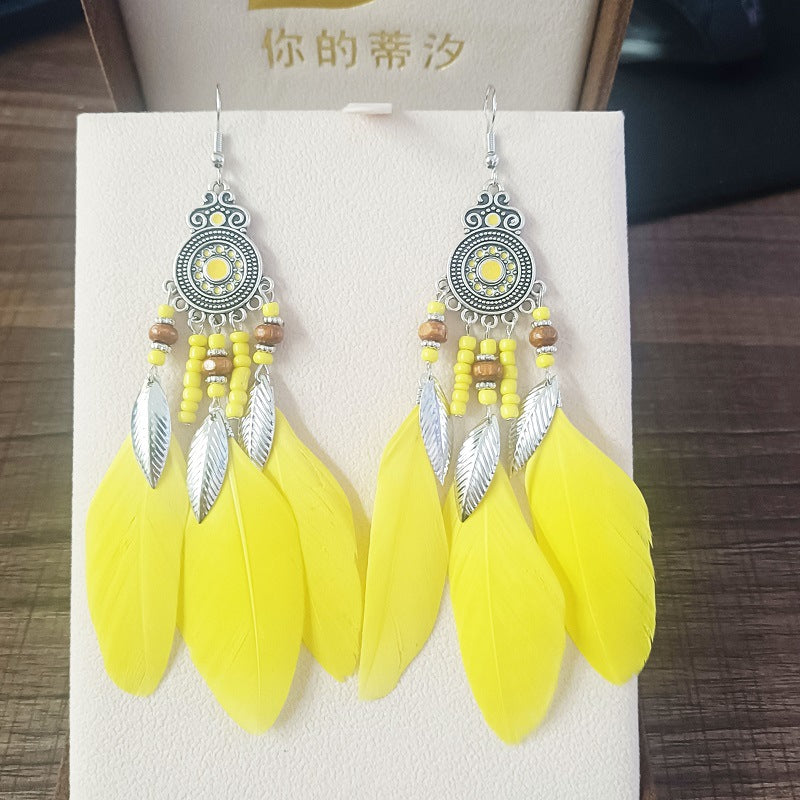 Bohemian Creative Disc Painting Oil Long Tassel Earrings Wholesale