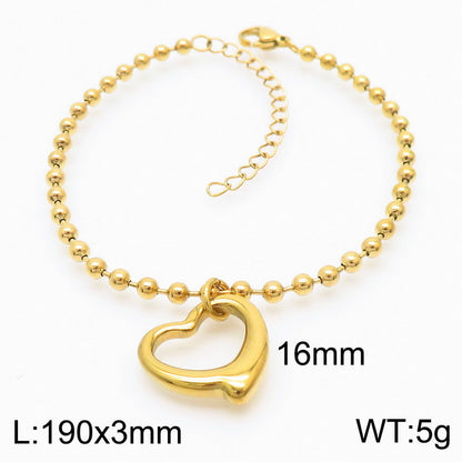 Casual Vacation Heart Shape Titanium Steel Plating 18k Gold Plated Bracelets Necklace