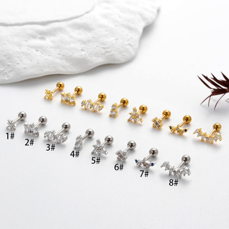 1 Piece Ig Style Korean Style Sector Flower Plating Inlay Stainless Steel Zircon 18k Gold Plated Ear Studs