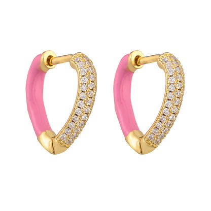 1 Pair Elegant Heart Shape Enamel Plating Inlay Copper Zircon Gold Plated Earrings