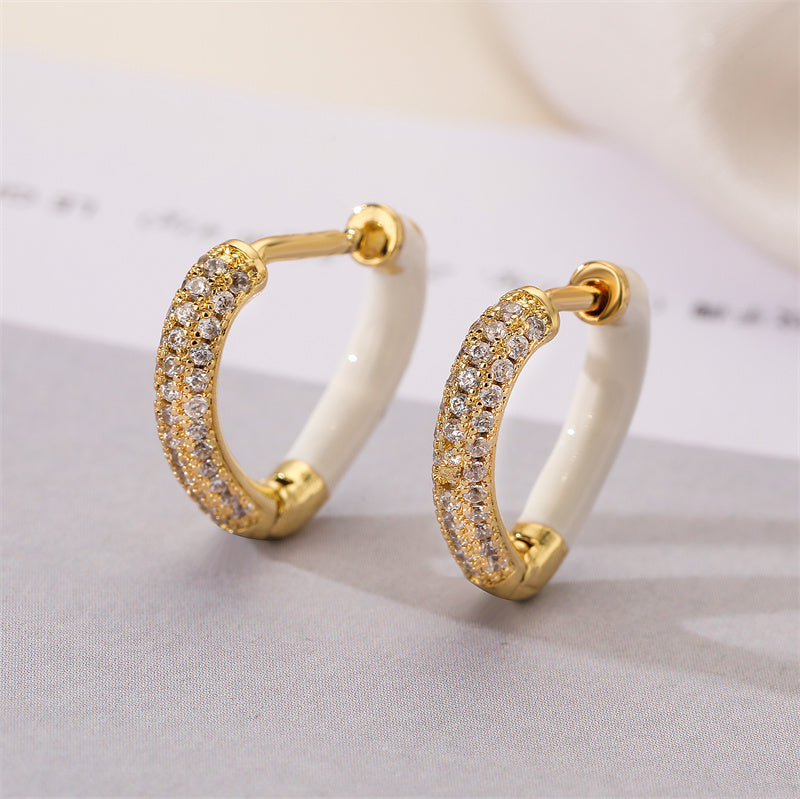 1 Pair Elegant Heart Shape Enamel Plating Inlay Copper Zircon Gold Plated Earrings