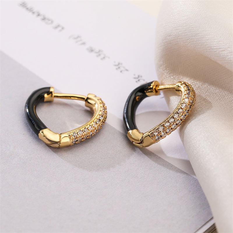 1 Pair Elegant Heart Shape Enamel Plating Inlay Copper Zircon Gold Plated Earrings