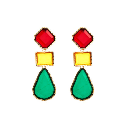 1 Pair Classic Style Geometric Inlay Alloy Artificial Gemstones Drop Earrings