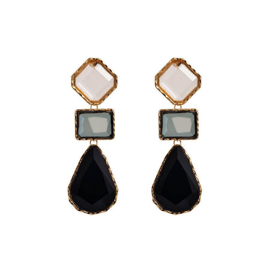 1 Pair Classic Style Geometric Inlay Alloy Artificial Gemstones Drop Earrings