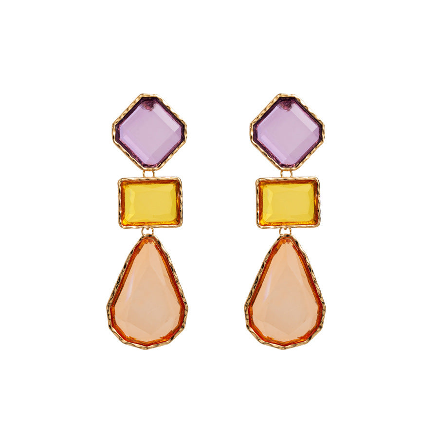 1 Pair Classic Style Geometric Inlay Alloy Artificial Gemstones Drop Earrings