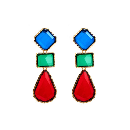 1 Pair Classic Style Geometric Inlay Alloy Artificial Gemstones Drop Earrings