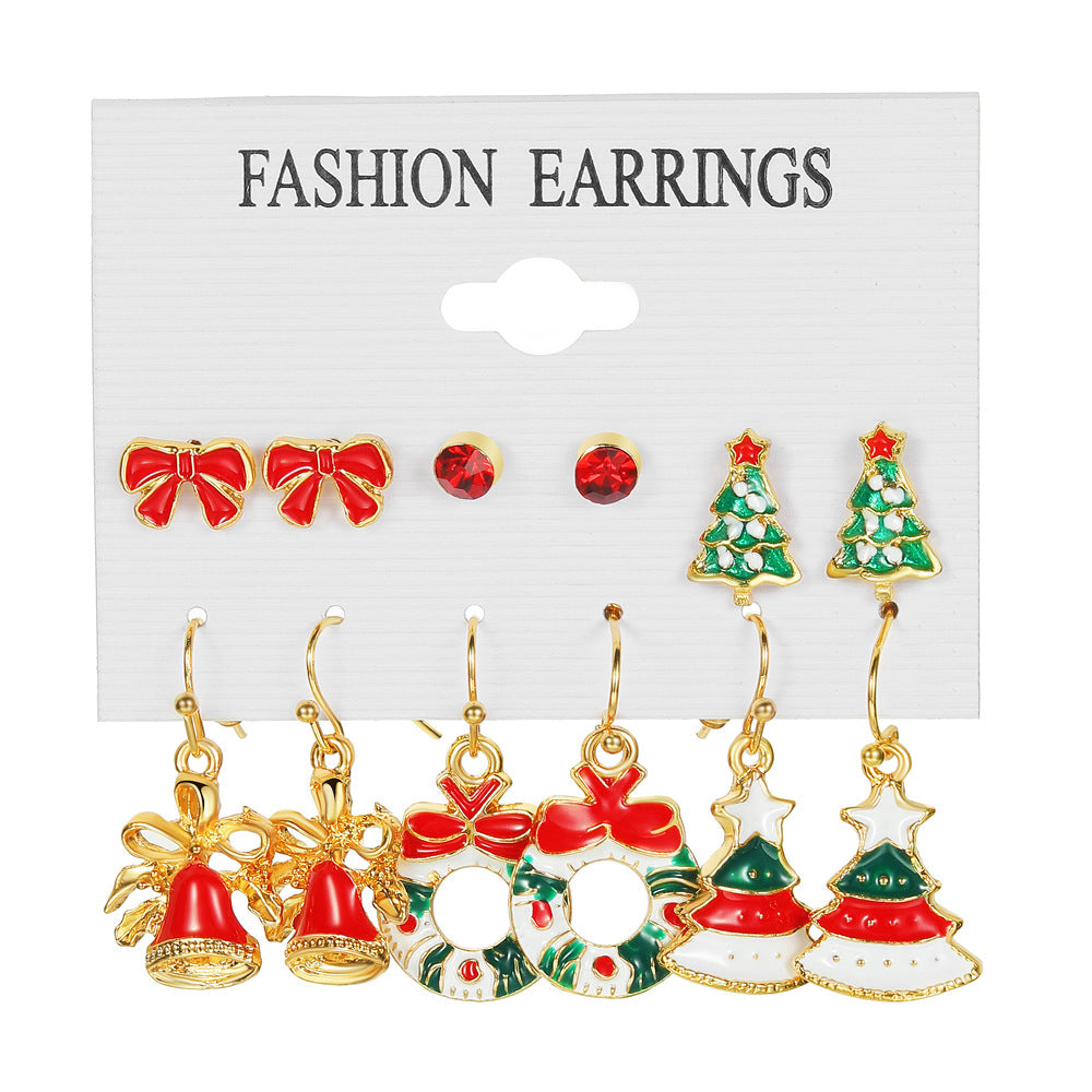 6 Pairs Ethnic Style Cartoon Character Christmas Tree Enamel Alloy Earrings