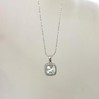 Simple Style Square Sterling Silver Inlay Zircon Pendant Necklace