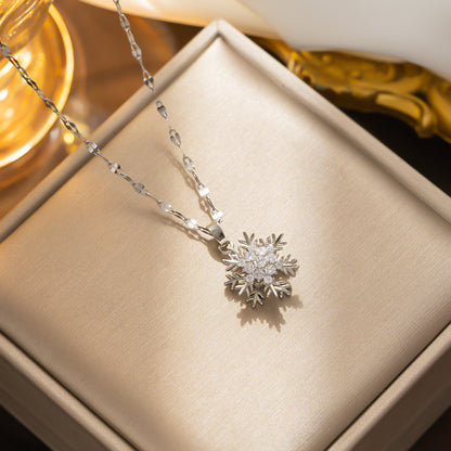 Simple Style Snowflake Stainless Steel Titanium Steel Plating Inlay Zircon 18k Gold Plated Pendant Necklace