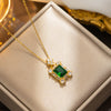 Luxurious Rectangle Stainless Steel Plating Inlay Zircon 18k Gold Plated Pendant Necklace